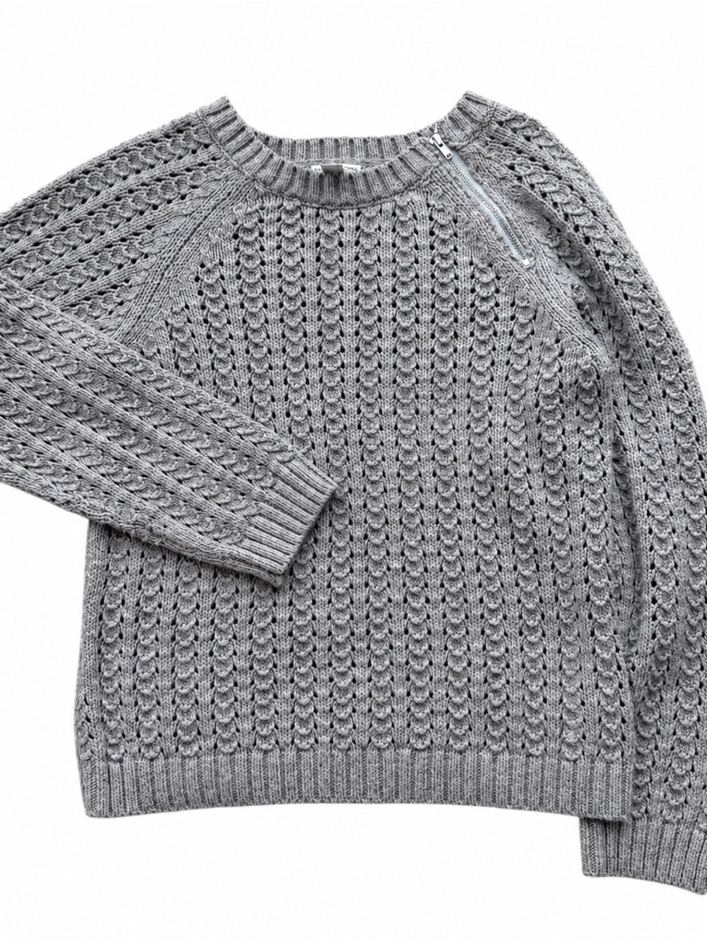 American Eagle Gray Open Knit Sweater Size Medium Zip Shoulder
